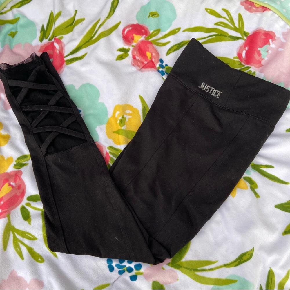 📚4/$20 JUSTICE Crisscross cutout mesh leggings